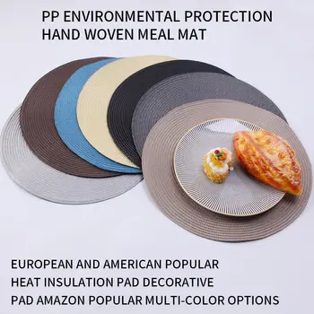 

1pc Round Woven Placemats PP Waterproof Dining Table Mat Non-Slip Napkin Disc Bowl Pads Drink Cup Coasters Kitchen Decoration