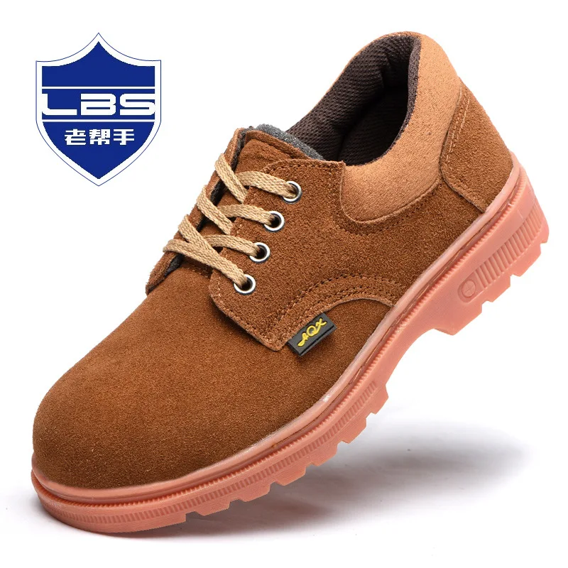 

Safety Shoes Men's Swede Leather Smashing Anti Puncture Safety Shoes Anti-slip Heat-Resistant Rubber Sole Shoes