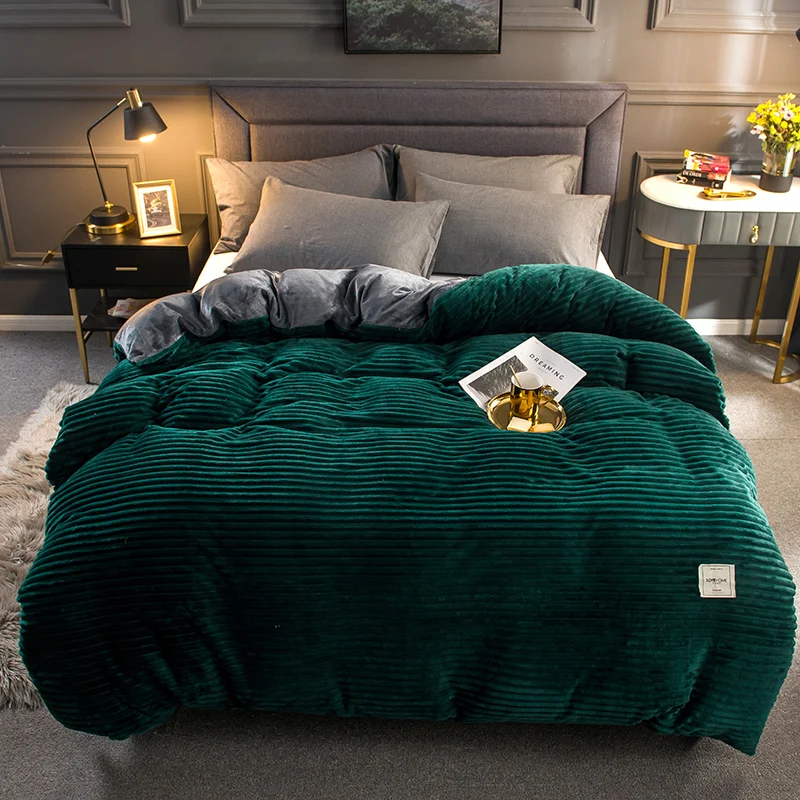 1 шт., зимнее теплое мягкое двустороннее плюшевое одеяло, Фланелевое плотное пуховое одеяло, одеяло/одеяло, чехол, полный размер, размер queen King - Цвет: Зеленый