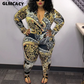 

Women Vintage Print Long Sleeve Bandage Jumpsuit Sexy Plunge V Neck Autumn Night Club Overalls Outfits