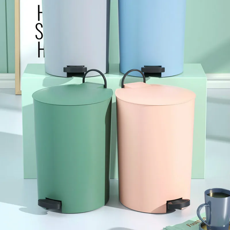 

Nordic Style Trash Can Barrel with Lid Pedal Mute Slow down Anti-Odor Household Living Room Toilet Minimalist Creative