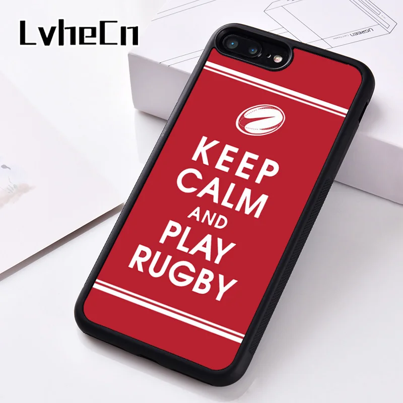 LvheCn Silicone Phone Case Cover For iPhone 6 6S 7 8 Plus 5 5S SE X XS XR 11 PRO MAX Keep Calm and Play Rugby | Мобильные телефоны