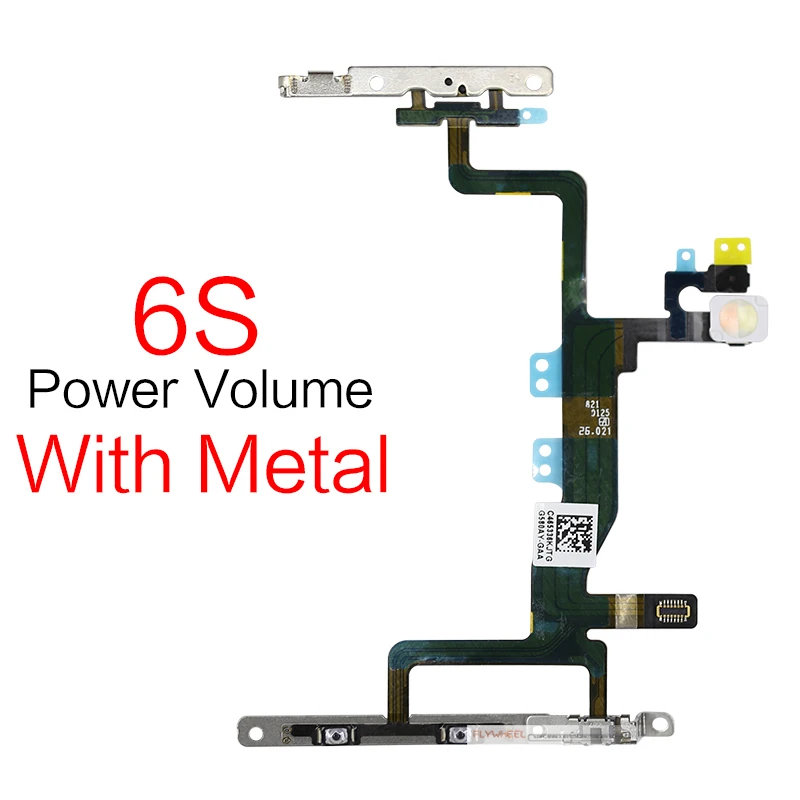 1 шт. power On Off Flex для iPhone 5 5S 5C 6 6S 7 8 Plus X громкость вверх-вниз ключ для боковой кнопки ленты гибкий кабель с металлом - Цвет: 6S Power With Metal