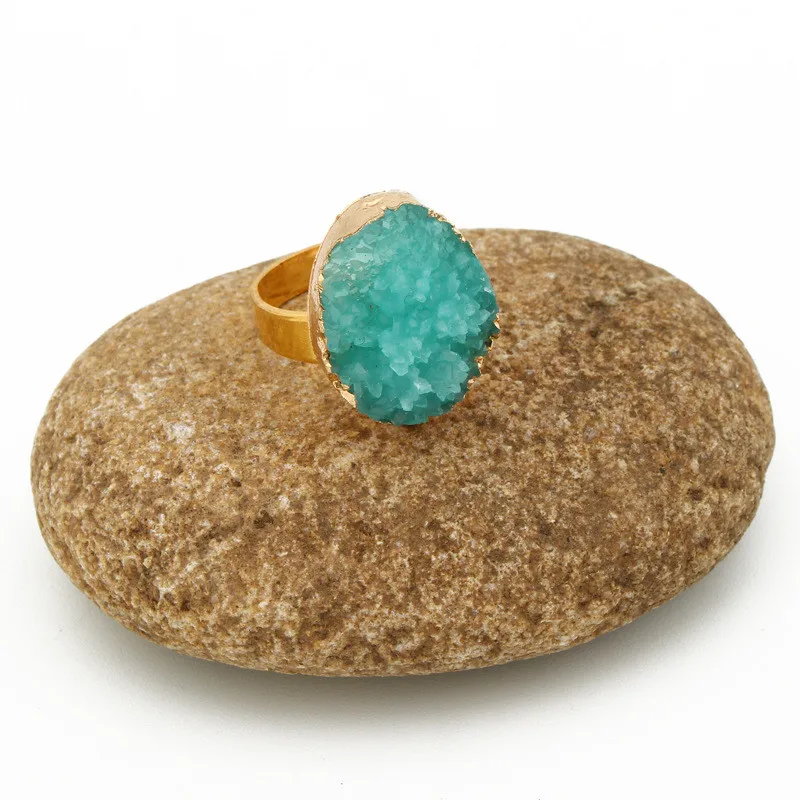 2020 New Resin Rings Geode Quartz Crystal Rings Oval Pink Blue Ring Gold Plated Rings For Women Accessories Jewelry (6)