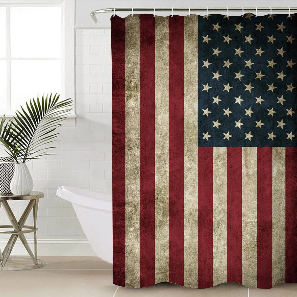 Vintage American Flag Print Waterproof Shower Curtain Polyester Fabric Bath Curtain Washable Home Bath Decor Curtains