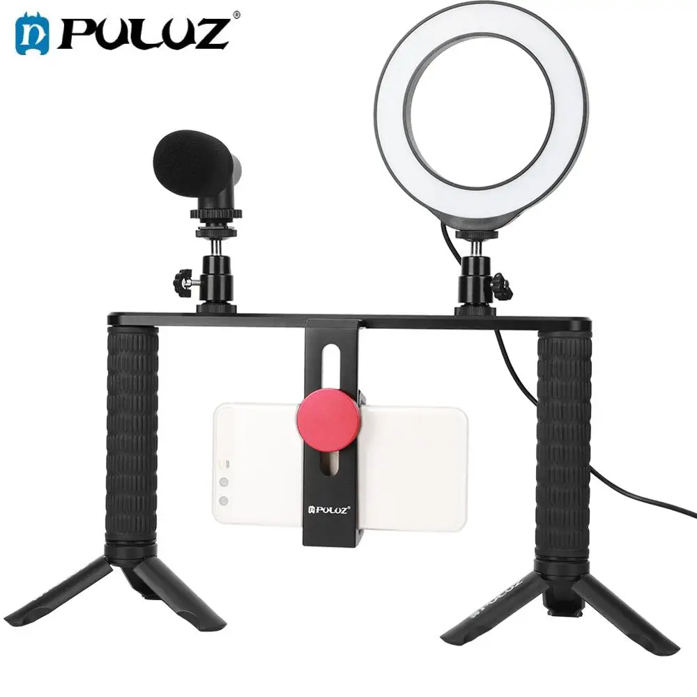 PULUZ смартфон видео Rig наборы прямая трансляция Vlog Filmmaking Cage стабилизатор рама с USB