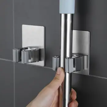 

1PC 304 Stainless Steel Mop Hook Free Punching Bathroom Broom Storage Rack Mop Clip Hanger