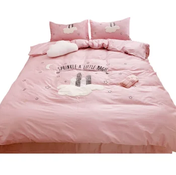 

Cute pink princess style cotton 60 cotton three-piece four-piece girl children's bedding