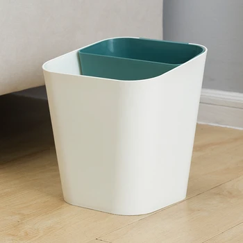 

13L Wet and Dry Classification Trash Can Home Living Room Kitchen Bathroom Paper Trash Can Thickened PP Bucket Green+White