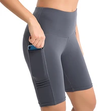 Спортивные шорты для женщин Йога короткие с высокой талией тренировочные брюки для йоги Бег Компрессионные шорты животик контроль боковые карманы