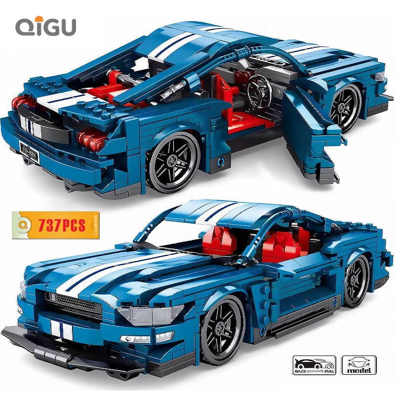 

QIGU 728PCS Racing Car Building Blocks Forded Mustang Konigseg Technic Pull Back Cars Model Bricks Toys for Children Boys