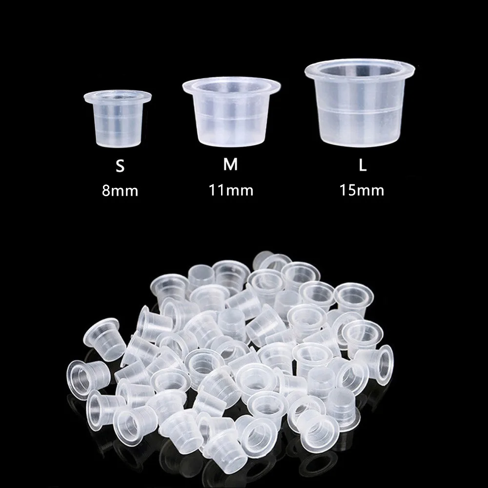 Tattoo Ink Kit Plastic Tattoo Ink Cups 8mm 11mm 15mm Tattoo Ink Cups Holder Container Pigment Caps 100/300/500pcs Accessories
