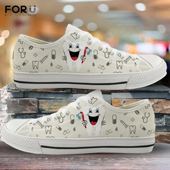 

FORUDESIGNS Cute Cartoon Tooth Care/Clean Teeth/Dental Pattern Woman Canvas Shoes Sneakers for Women Spring/Autumn Ladies Shoes