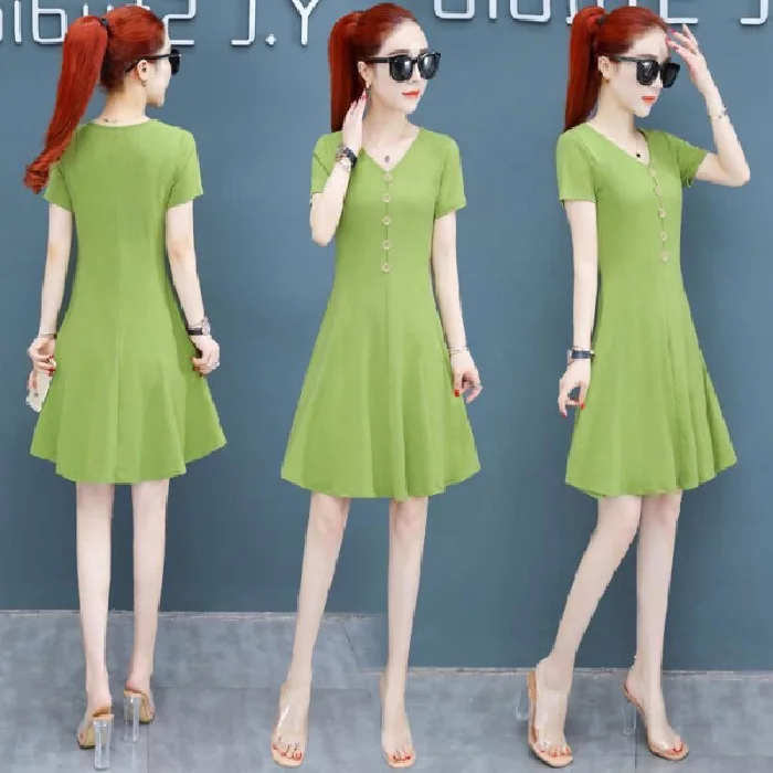 

2020 Spring Summer WOMEN'S Dress New Style Dress Korean-style Fashion Slim Fit Slimming V-neck Short Sleeve T-shirt Skirt Fashio