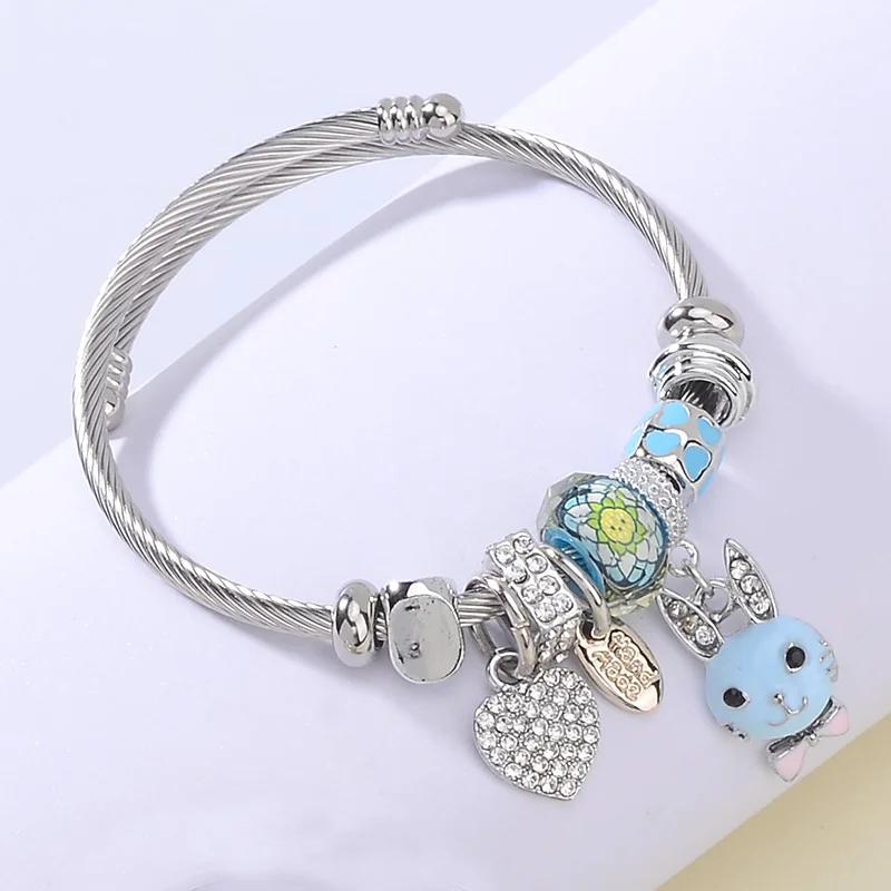 Модный браслет с кристаллами в виде пчелы, Женские аксессуары, эмалированный цветок из бисера, ювелирные изделия из нержавеющей стали, серебряные браслеты из манжеты - Окраска металла: S3-Blue
