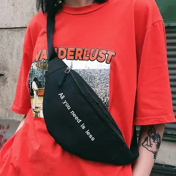 

Unisex Fanny Pack Men Women Canvas Print Letter Harajuku Style Waist Bag Chest Packs Money Belt buik tasje Belly Bags Purse Chic