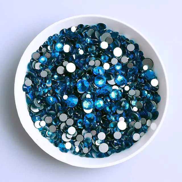 Mix Size Black Diamond Flat Back Rhinestones for Face Self-adhesive Crystal Beads Loose Precious Stones Diamond Painting Jewelry Capri Blue