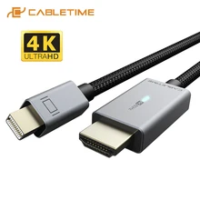 CABLETIME Mini Cable de DP a HDMI 4K/60Hz de Nylon adaptador de Mini Displayport a HDMI Cable Thunderbolt 1 2 para Acer Dell XPS C324