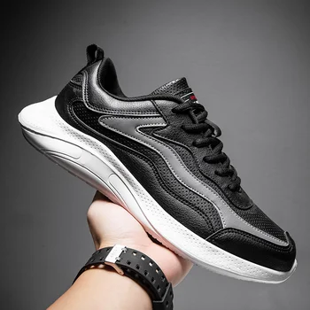 Lightweight Sneakers Men Shoes Black White Breathable PU Leather Men’s Sports Running Shoes Big Size 39-48 Support Drop-shipping
