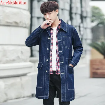 

AreMoMuWha 2018 Autumn and winter new style European and American popular men's denim trench Trendy wild windbreakerM-5XL QX094