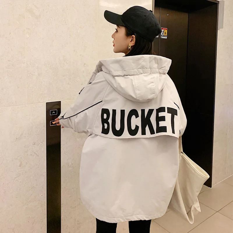 

Photo Shoot New Style Lettered down Jacket Cotton-padded Clothes Women's Large Size Casual BF Style Korean-style INS Workwear Co