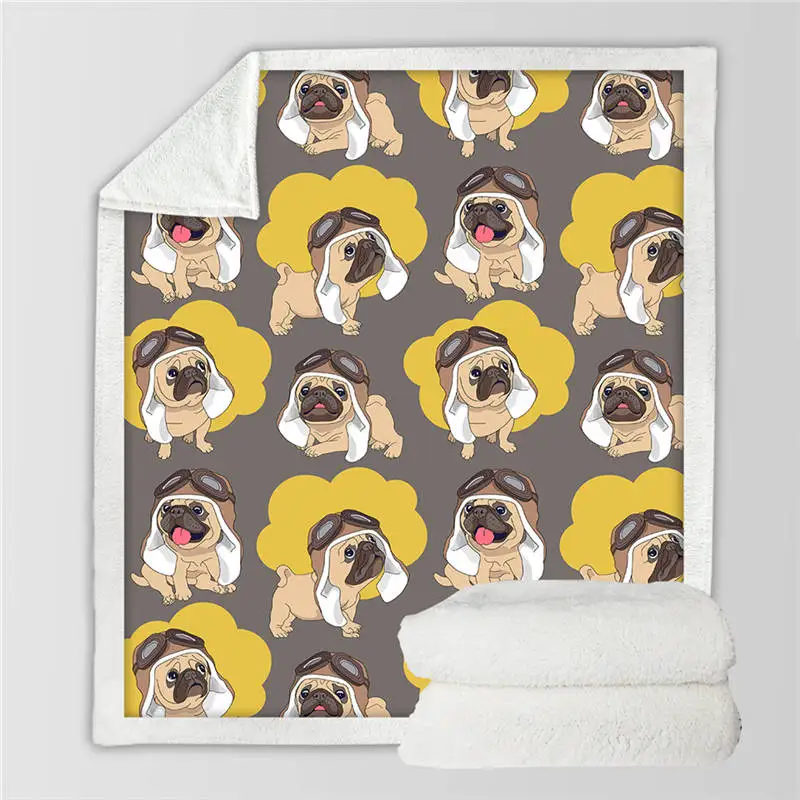 Pug8 Постельные принадлежности Outlet хиппи Мопс шерпа одеяло на кровать животное мультфильм собака плюшевое покрывало Рождество бульдог диван крышка - Цвет: Pug8