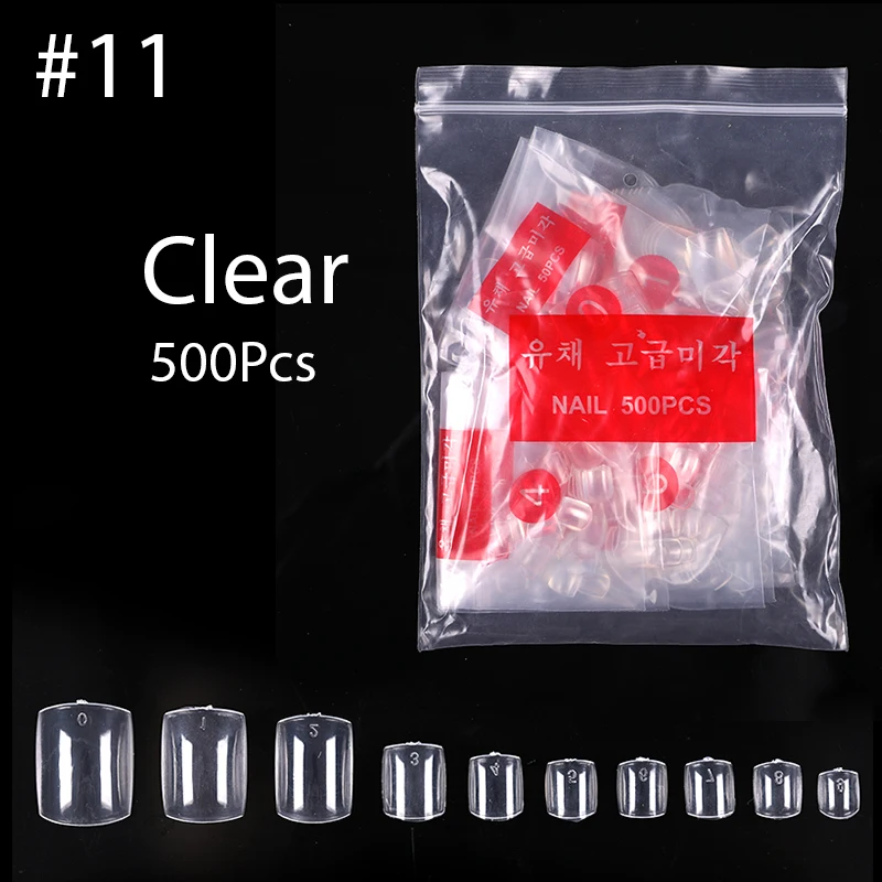 Clear 500pcs Накладные советы для наращивания ногтей, полное покрытие, инструменты для маникюра, прозрачный натуральный белый, смешанные цвета, дизайн для ногтей - Цвет: Clear 500pcs