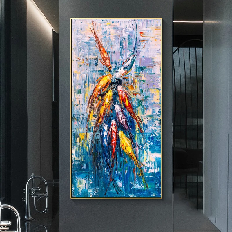 

RELIABLI ART Koi Fish Pictures Oil Painting On Canvas Wall Art For Living Room Animal Posters And Prints Modern Home Decor