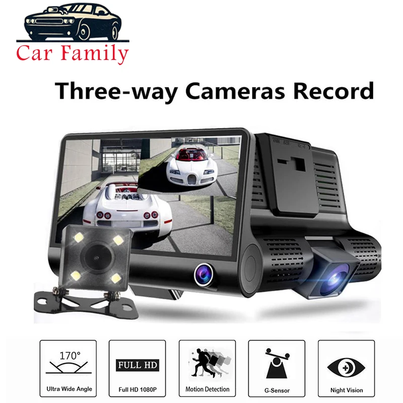 FHD 1080P 4 0 дюймовый автомобильный видеорегистратор с тремя камерами Автомобильный