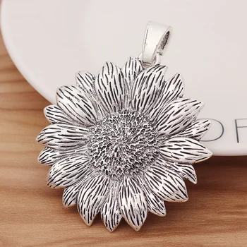 

3 Pieces Large Sunflower Charms Pendants Fit Necklace Jewellery Making Findings 69x56mm