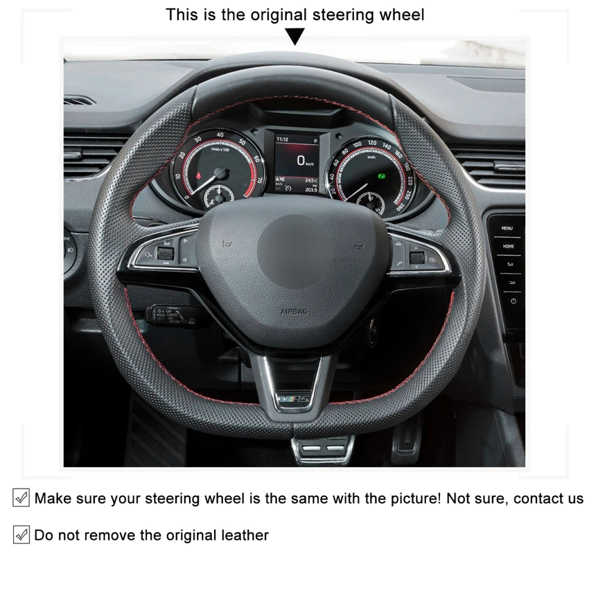 Черный чехол рулевого колеса автомобиля из натуральной кожи для Skoda Octavia- Fabia Kodiaq Citigo Superb Scala запчасти