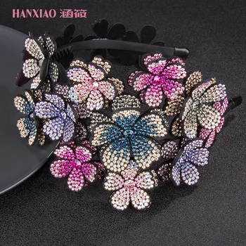 

Women's Headband High-end Sen System Flower Hairband Non-slip Wide-edge Color Czech Diamond Crystal Girl Hairpin Hair Accessory