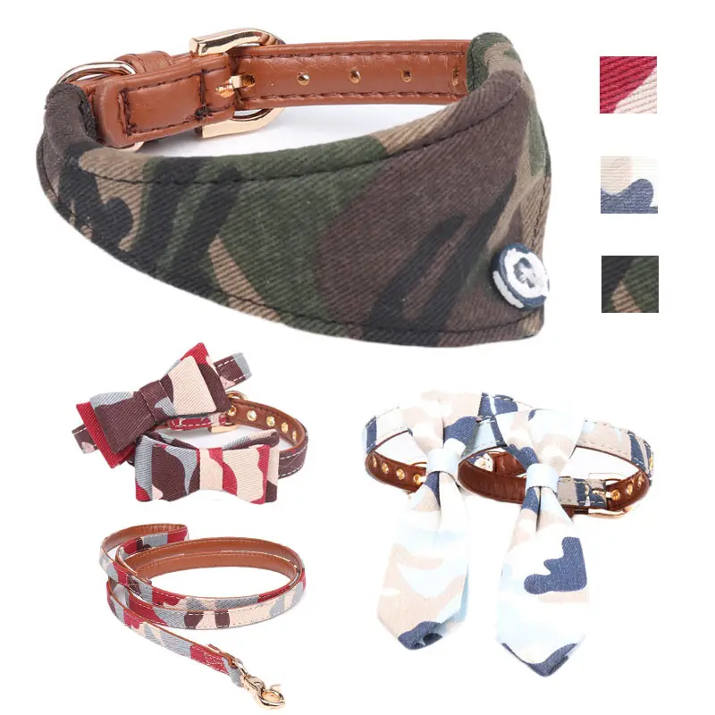 Camouflage Dog Collar Leash Small Pet Cat Bandana Bow Tie Cute Leather  Collier Chain Cute for Big DogsTeddy Chihuahua Personized - AliExpress 15