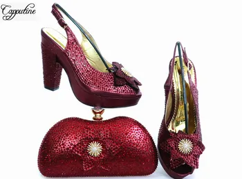 

Wine color party African lady high heel sandal shoes and purse handbag set GL1912-3 heel height 10.5cm