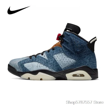 

Nike Air Jordan 6 Washed Denim Men's Basketball Shoes Sneakers Original HighTop Basketball Unisex Jordan Women Shoes CT5350-401