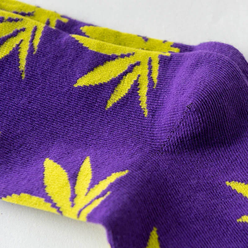 1Pair Comfortable Top Quality Cotton Sport Socks New Breathable Cycling Hemp Leaf Casual Long Weed Crew Sock hardloopsokken