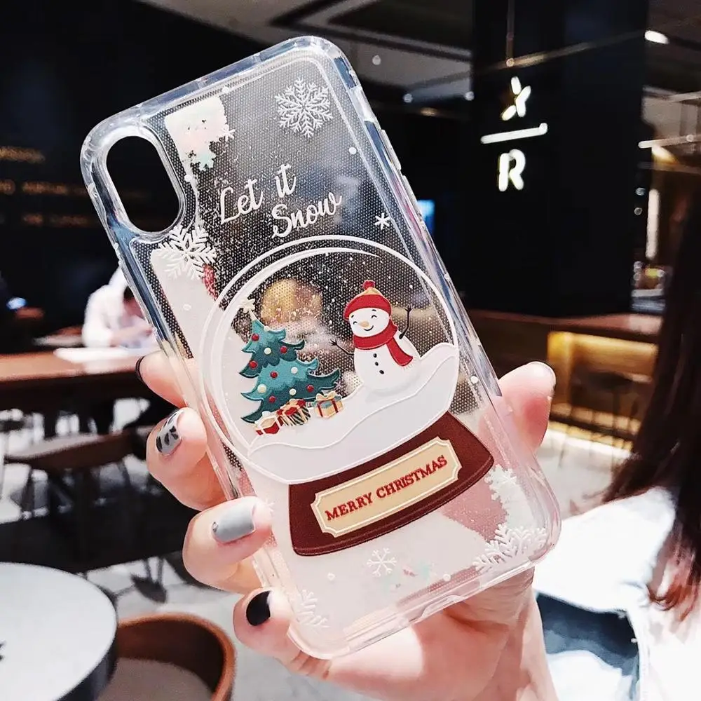 Блестящий чехол для телефона с рождественским рисунком для iphone 11, 7, 8 Plus, 11Pro, XS MAX, чехол с динамическим жидким зыбучим песком, чехол для телефона s, Блестящие Блестки - Цвет: Серебристый