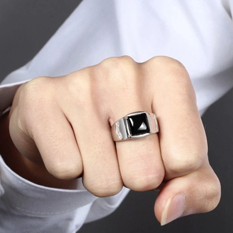 Anillos de negra ajustables para hombres, anillo de piedra negra, anillo abierto de moda para de joyería|Anillos| -