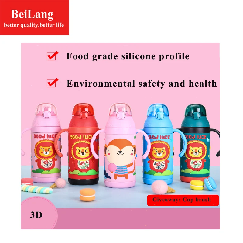 

BeiLang Hot 350ML baby children cup cute children learn training feeding drink water cup 304 stainless steel straw thermos jars