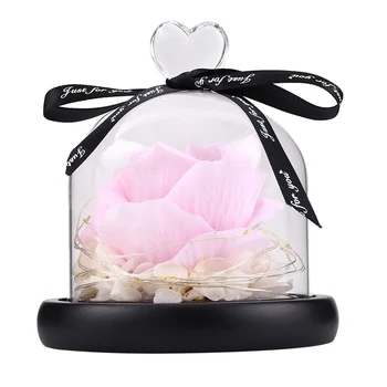 

Rose and LED Light in Glass Dome on Wood Base LED Night Light Valentine's Day Gift For Home Party Wedding Decor