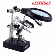 2.5X 7.5X 10X светодиодный светильник увеличительное лупа и настольная лампа для ремонта рук Зажим Аллигатор Вспомогательный зажим стенд TP-280