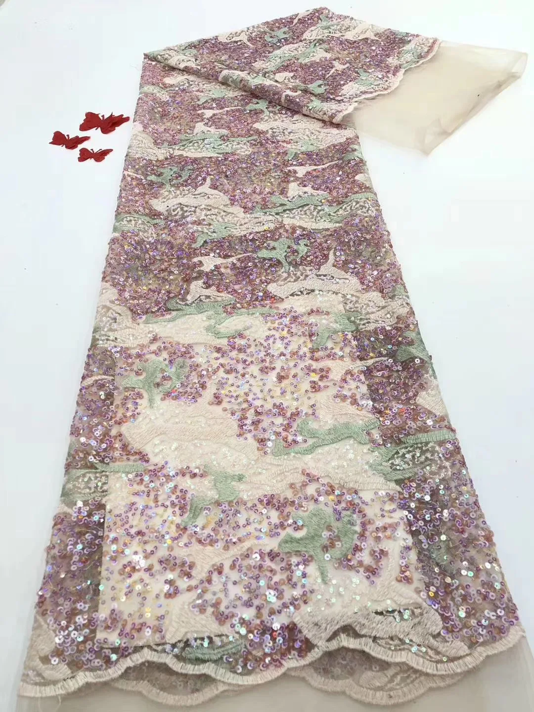 

2021 Latest France Nigeria Sequined Lace Fabric High Quality African Lace Fabric For Wedding Lace Fabric FJ41361