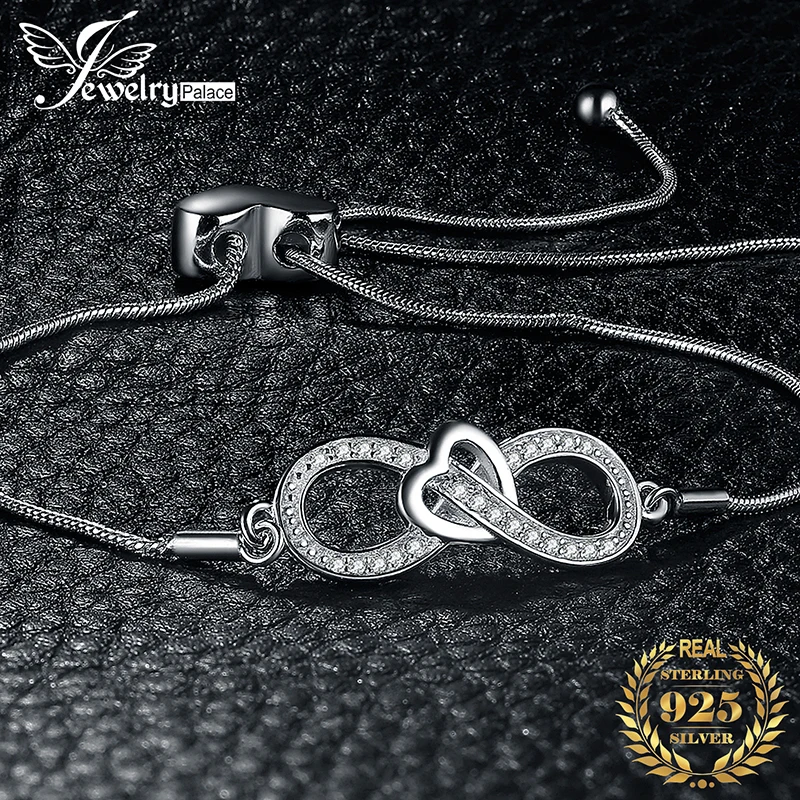 JewelryPalace бесконечность сердце 0.1ct фианитом регулируемый браслет 925 серебро цепи, регулируемая Для женщин Шарм Браслеты