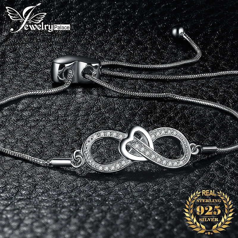 JewelryPalace бесконечность сердце 0.1ct фианитом регулируемый браслет 925 серебро цепи