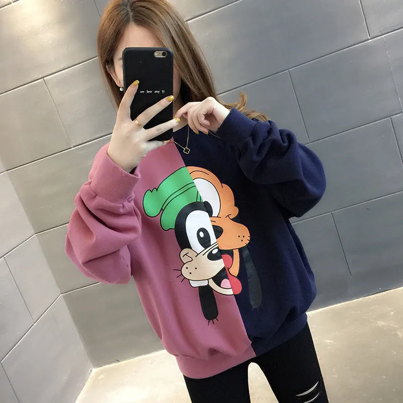 Harajuku Oversized Pullover Hoodies Loose Sweatshirt Kawaii Cartoon Printed Sweatshirt Women Hooded female Streetwear Students