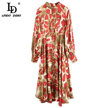 

LD LINDA DELLA 2020 Spring Fashion Runway Vintage Dress Women's Long Sleeve Holiday Party Loose A Line Elegant Dress