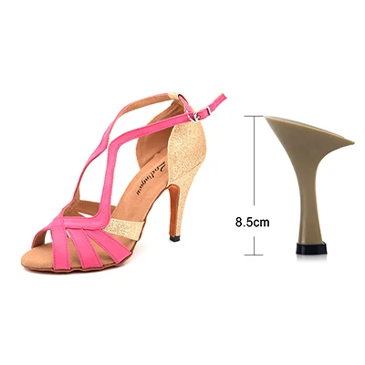 Ladingwu/Новинка; брендовая танцевальная обувь; блестящие и фланелевые; Цвет серебристый, фиолетовый, розовый; женские Бальные вечерние танцевальные туфли для сальсы; туфли для латинских танцев - Цвет: Pink 8.5cm