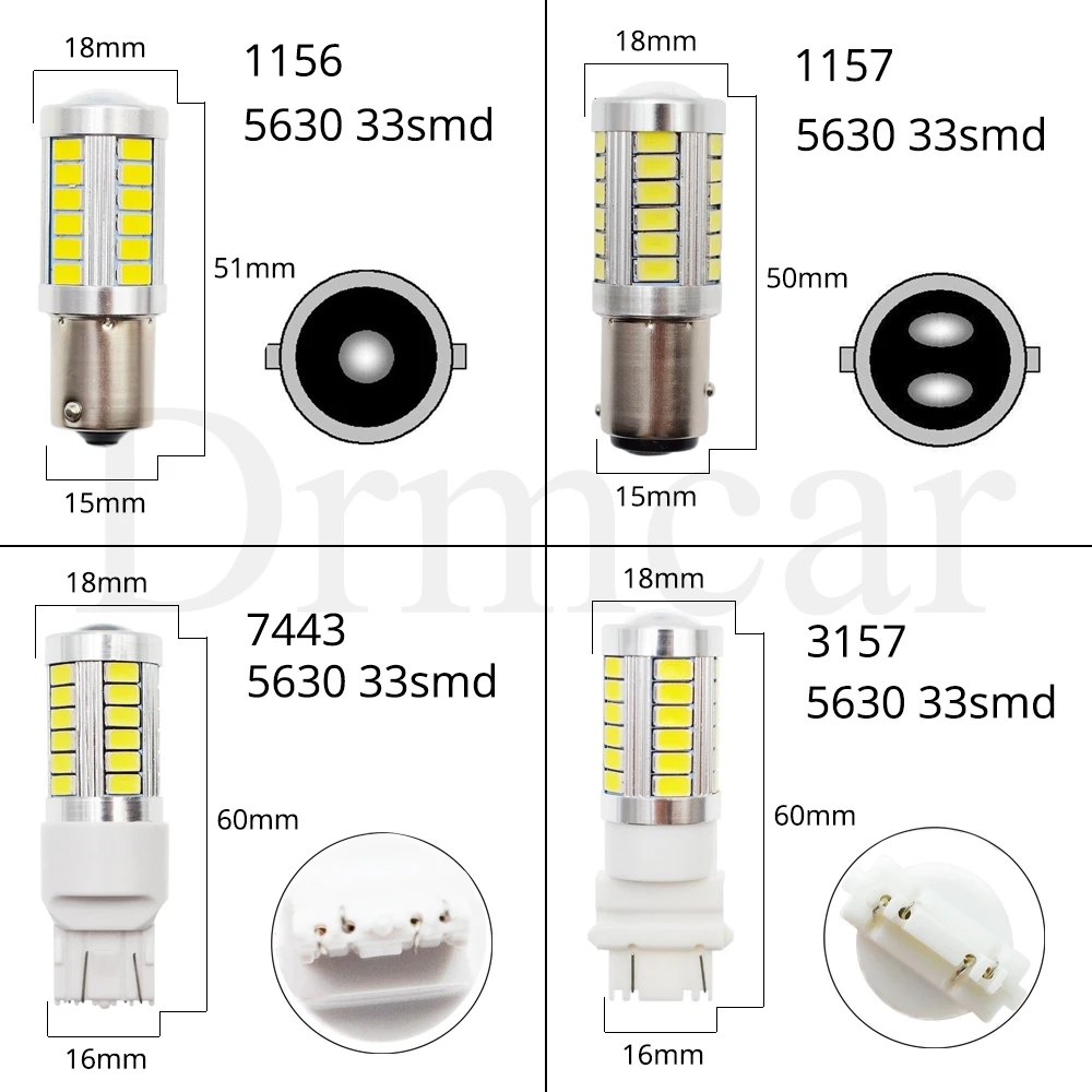 White Red Yelow 1156 BA15S 1157 BAY15D 7443 3157 P21 33SMD 5730 Car Brake Light Tail Lamps Turn Signal Auto Rear Reverse Bulbs (10)
