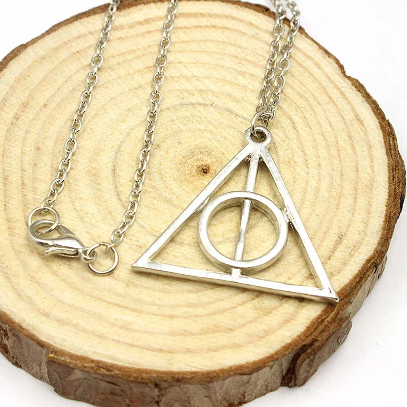 Vintage Silver Color Deathly Hallows Cross Pendant Necklace For