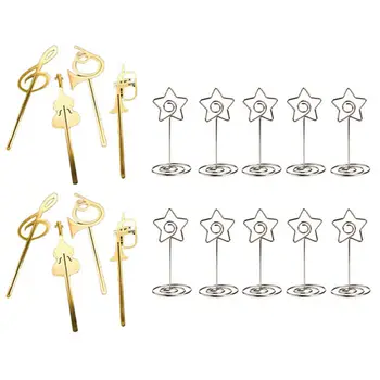 

10Pcs Metal Star Table Number Photo Holder Stands & 8 Pcs Western Instrument Book Mark Vintage Metal Music Bookmark